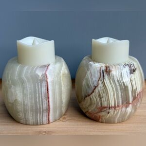 Vintage Alabaster Hand Carved Stone Candle Holder for 1” and 1.5” Candles